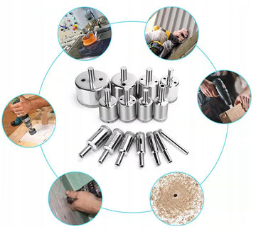 OTWORNICE DIAMENTOWE do gresu płytek szkła Koronki Zestaw 15 sztuk 6-50mm