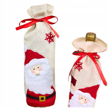 ŚWIĄTECZNY POKROWIEC NA BUTELKĘ ETUI WOREK JUTOWY na WINO UBRANKO MIKOŁAJ