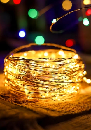 LAMPKI DEKORACYJNE na baterie LED Na druciku ŚWIATEŁKA Ciepły biały 10M