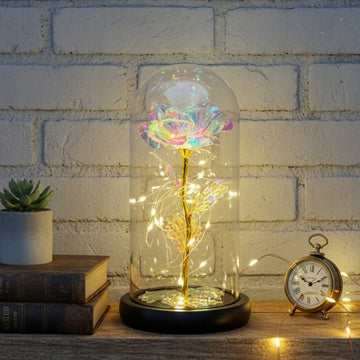 WIECZNA RÓŻA LED KLOSZ złota 21cm