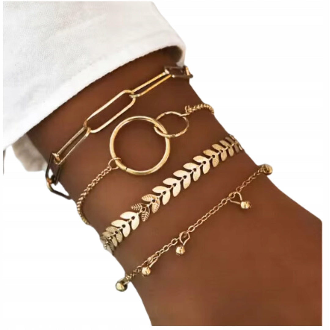 Bransoletka 4w1 zestaw złotych bransoletek damskich BOHO na rękę