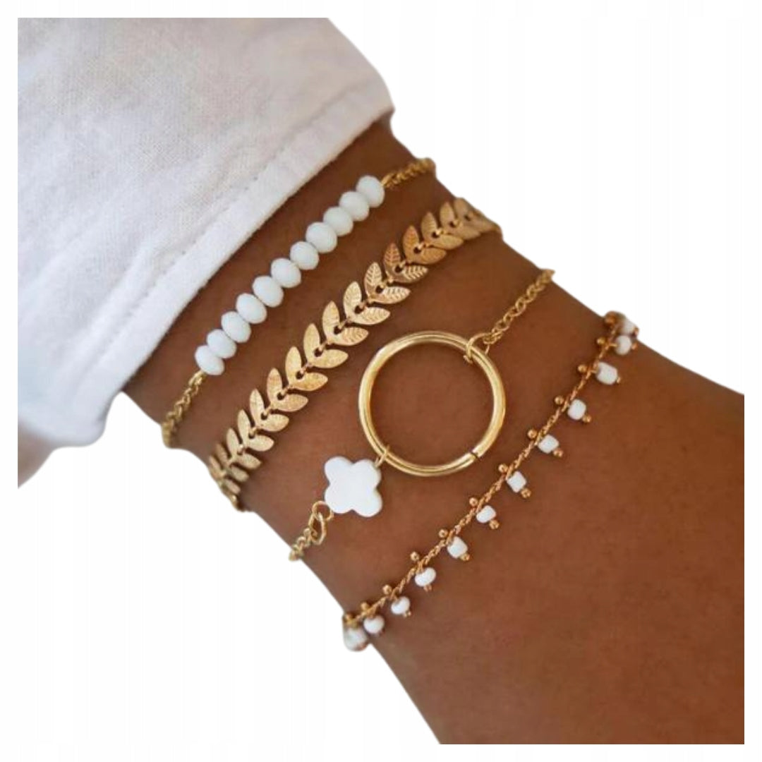 Zestaw 4 złotych bransoletek damskich w stylu boho