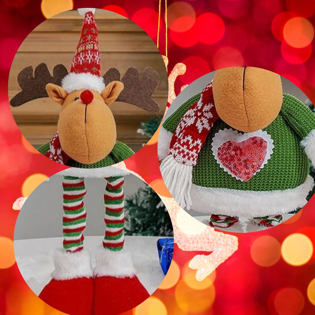 Duża dekoracja świąteczna renifer 51 cm z teleskopowymi nogami i regulowaną wysokością 42–51 cm, stojąca figurka skrzat do domu na kominek, półkę lub przy choince.