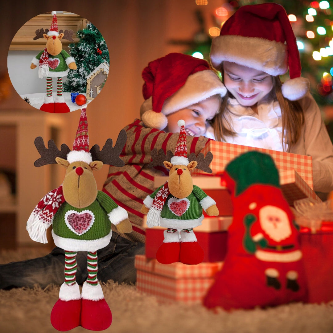 Figurka renifer skrzat na Boże Narodzenie z regulowaną wysokością, wykonana z miękkiego materiału, idealna jako prezent świąteczny.