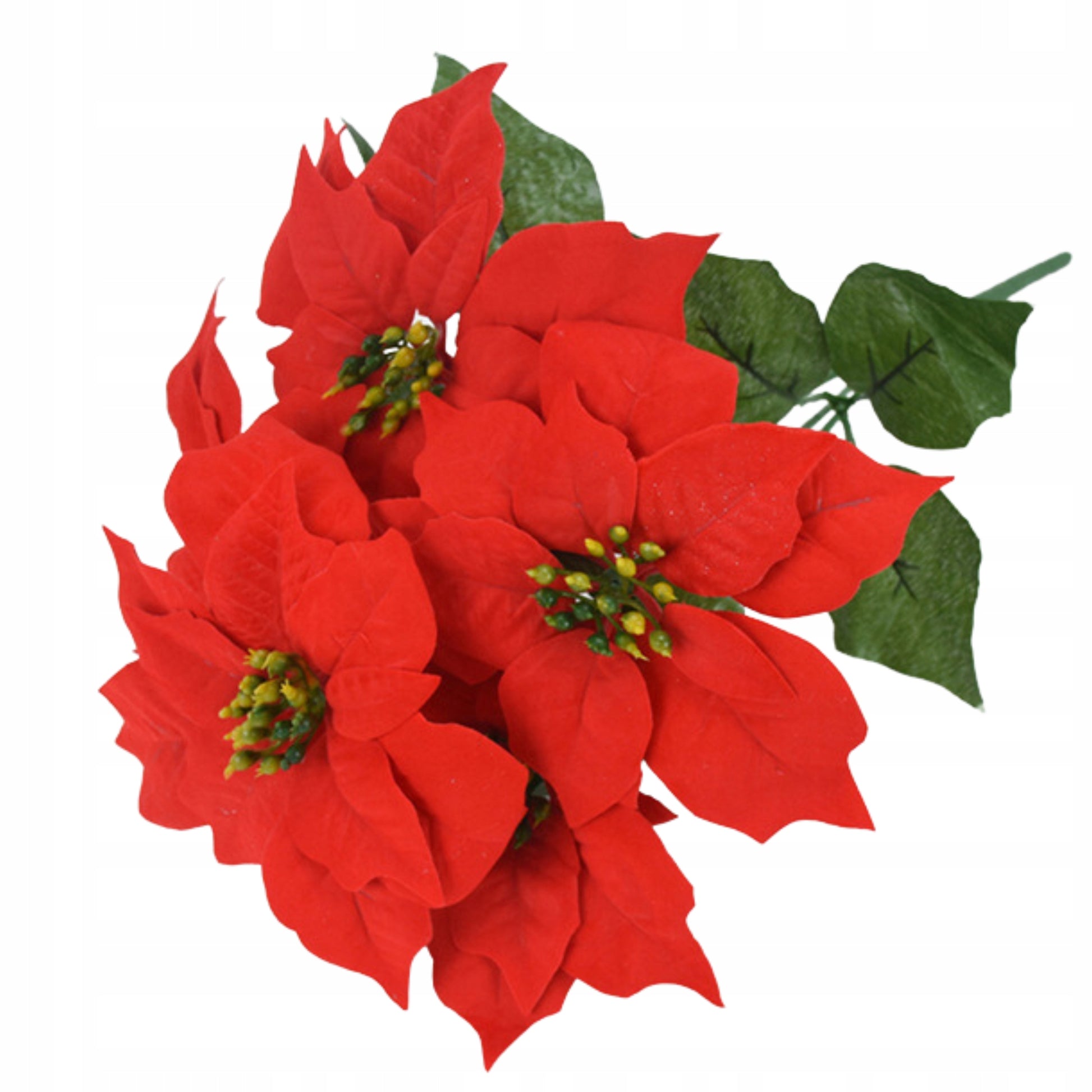 Gwiazda Betlejemska duża 45 cm w bukiecie 5 sztuk, czerwona ze złotymi pyłkami, ozdoba świąteczna na choinkę i stroik bożonarodzeniowy.