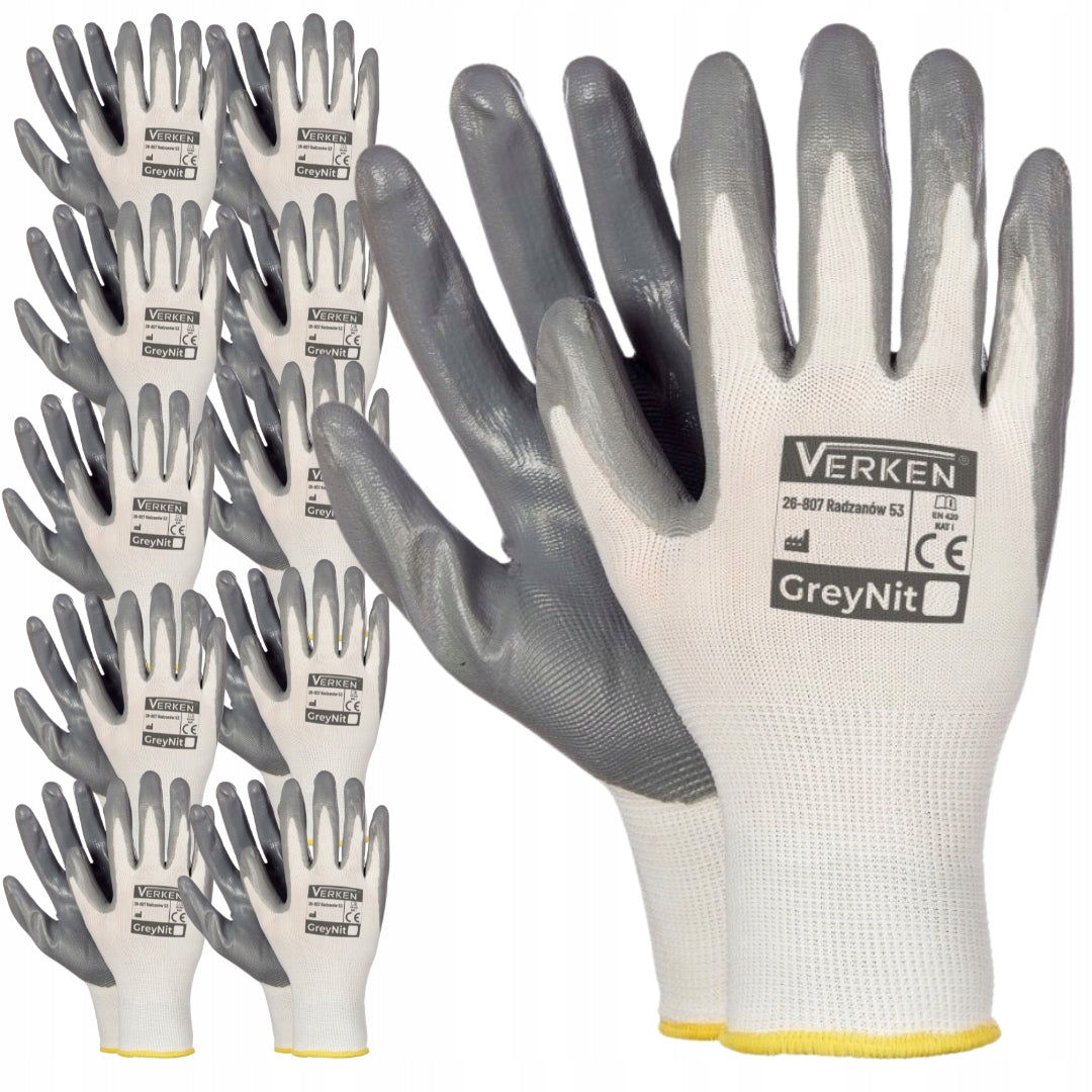 12x Rękawiczki RĘKAWICE robocze powlekane NITRYLEM MOCNE Ochronne XL 10