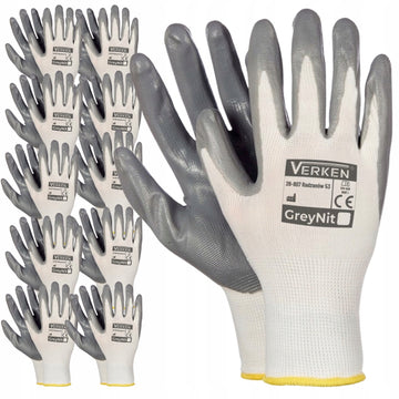12x Rękawiczki RĘKAWICE robocze powlekane NITRYLEM MOCNE Ochronne XL 10