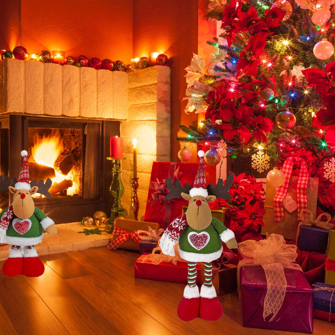 Renifer świąteczny stojący z regulowanymi nogami 42–51 cm, duża figurka bożonarodzeniowa do salonu, biura i pokoju dziecięcego.