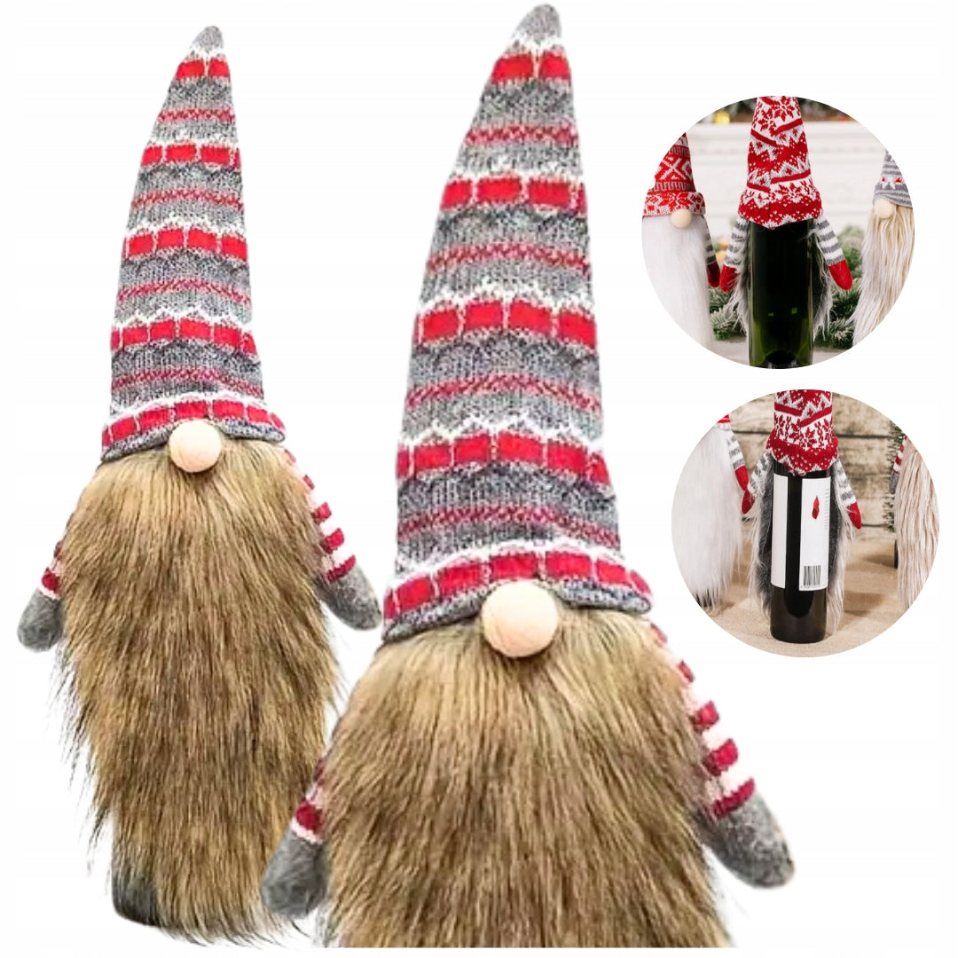 Świąteczny pokrowiec na butelkę wina skrzat gnom