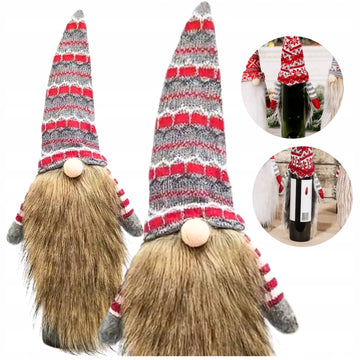 Świąteczny pokrowiec na butelkę wina skrzat gnom